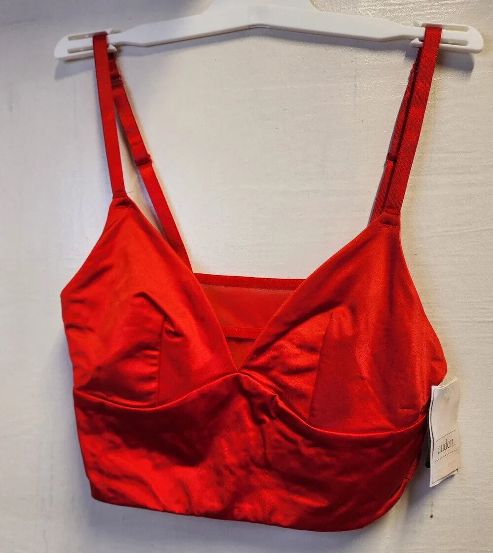 New Auden Women's Red V-Neck Wireless Bralette Adjustable Straps Size XS